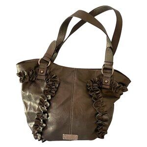 Nine West Purse Ruffle Gun Metal Silver Satchel Shoulder Bag Handbag Y2K Boho